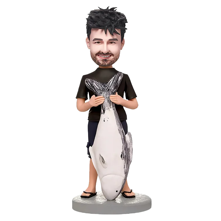 Personalized customization holding a big fish bobble head doll
