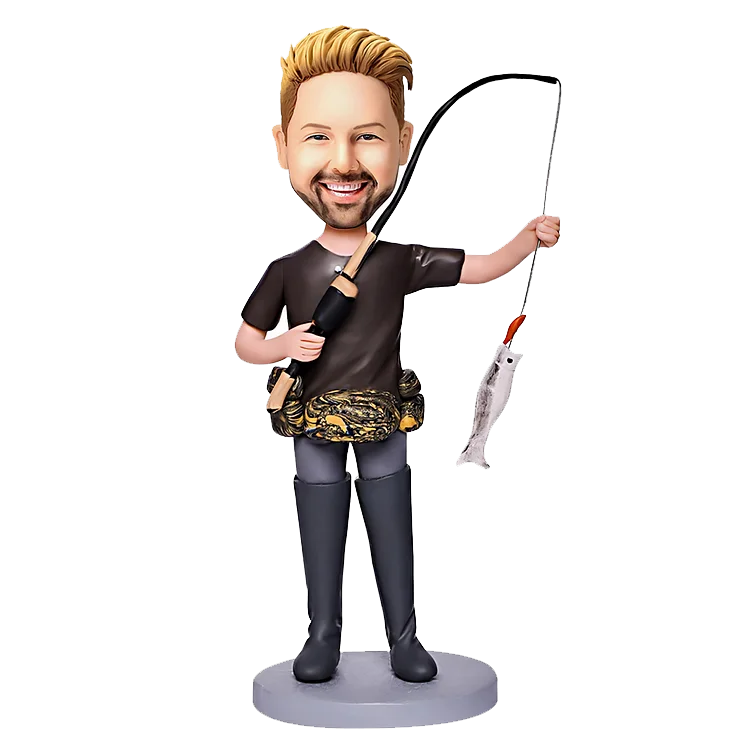 Personalized customization holding a big fish bobble head doll