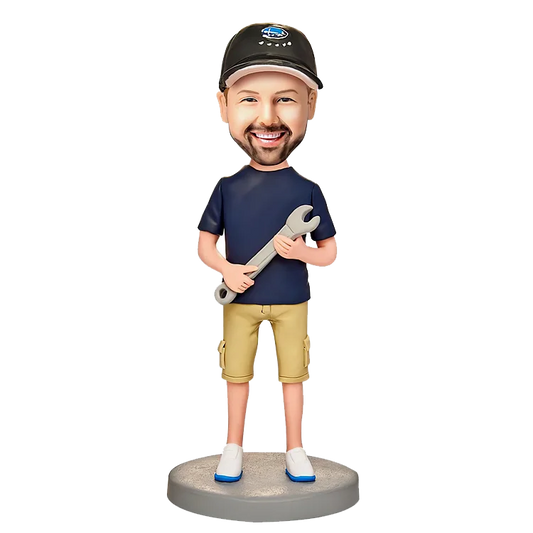 Personalized customized hand-held wrench bobble doll,gifts for family members, bobble head doll birthday gift, anniversary Christmas gift,handmade clay figurines,figures personalized,customized bobble head