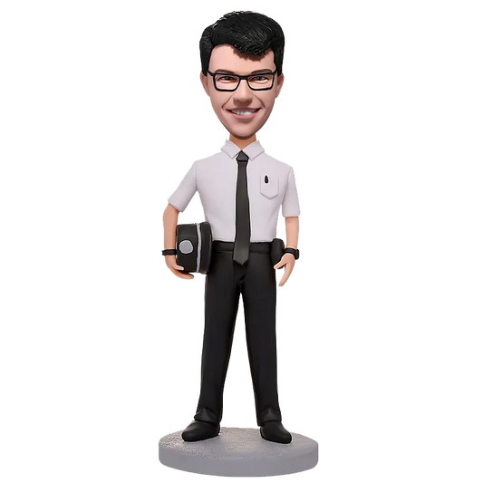 Personalized custom hand-held police cap bobble head doll