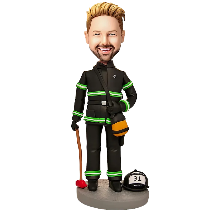 Personalized nodding bobblehead doll of a firefighter