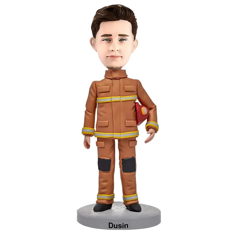 Personalized nodding bobblehead doll of a firefighter