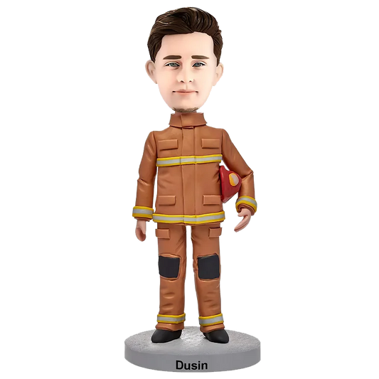 Personalized nodding bobblehead doll of a firefighter