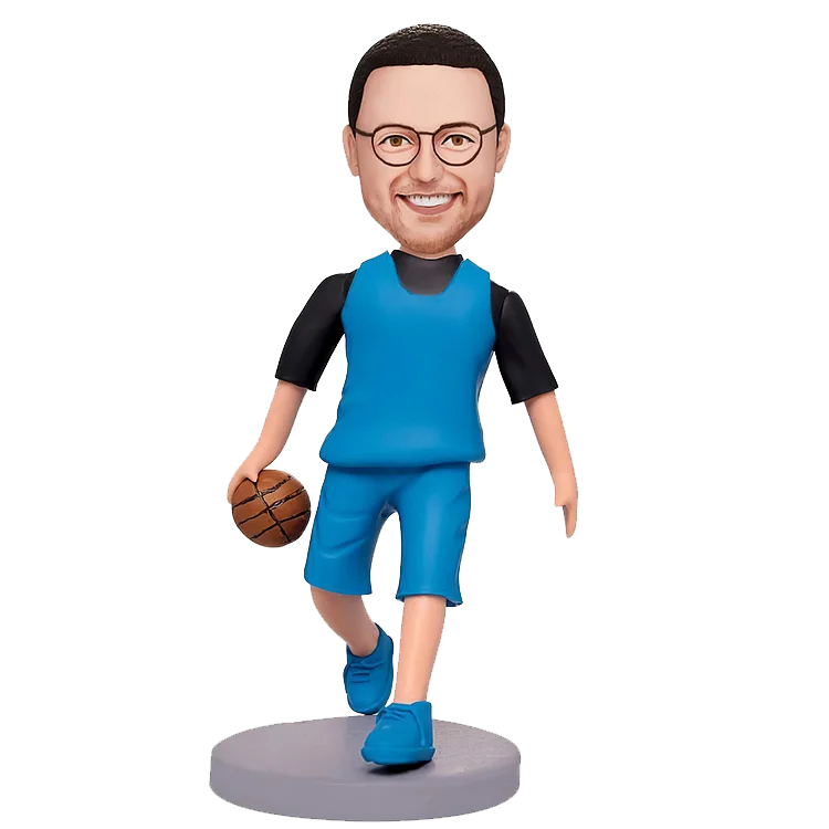 Personalized customized hand-held basketball, wearing blue jersey, bobble head doll,Custom Bobbleheads Figures from Photos 90% Accurate,Personalized Action Figure Of Yourself