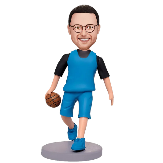 Personalized customized hand-held basketball, wearing blue jersey, bobble head doll,Custom Bobbleheads Figures from Photos 90% Accurate,Personalized Action Figure Of Yourself