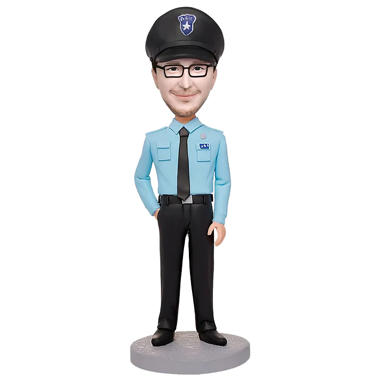 Personalized light blue uniform police bobble head doll,Laclayfigurine Personalized 100% Custom Head-shaking 7-inch (17.78 cm) one-man polymer clay Figure Custom Sculpture Photo - the perfect gift for loving friends and kids,custom figure