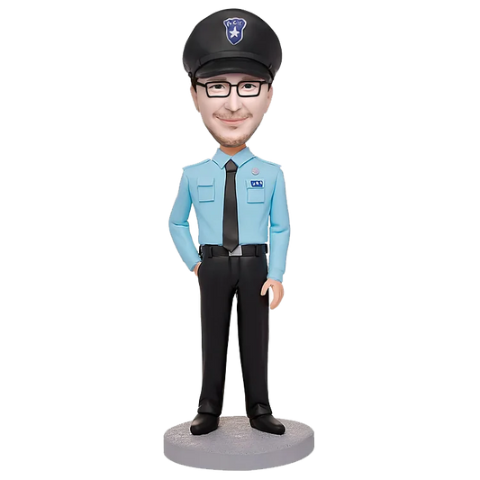 Personalized light blue uniform police bobble head doll,Laclayfigurine Personalized 100% Custom Head-shaking 7-inch (17.78 cm) one-man polymer clay Figure Custom Sculpture Photo - the perfect gift for loving friends and kids,custom figure