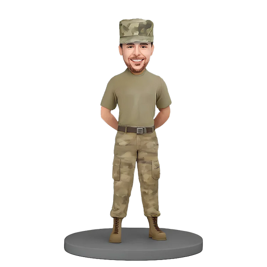 Custom bobbleheads of military men in camouflage