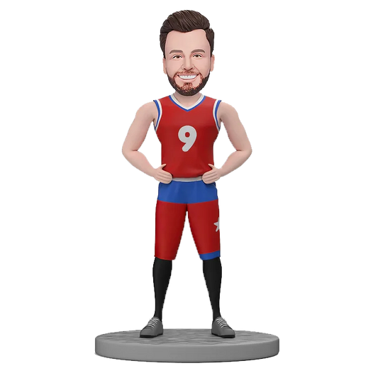 Personalize a bobblehead of a person wearing a red jersey