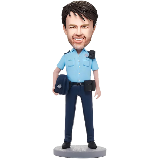 Personalized light blue uniform, hand-held police cap, police bobble head doll, Customize,figures personalized,dcustom bobble head figurines, custom bobble head figurinesBobble Head Figurine from Photos ,handmade clay figurines,