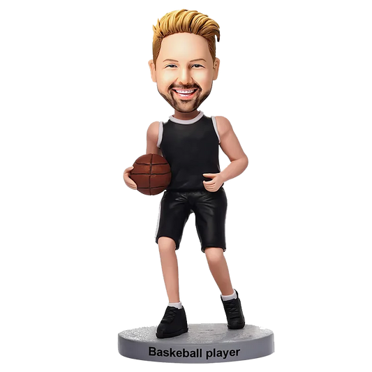 Personalized customized handheld basketball, wearing black jersey, bobble head doll,handmade clay figurines,Personalized action figure of yourself, Custom bobbleheads female,Bobble head custom