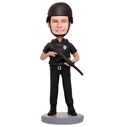 Personalized Customized Handheld Rifle Armed Police Bobble Head Doll,Man Bobble head Custom, Personalized Birthday Bobblehead For Dad, Personalized bobbleheads, custom men's bobbleheads,figure custom