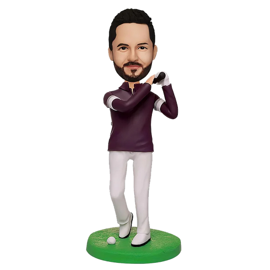 A bobblehead swinging a golf club